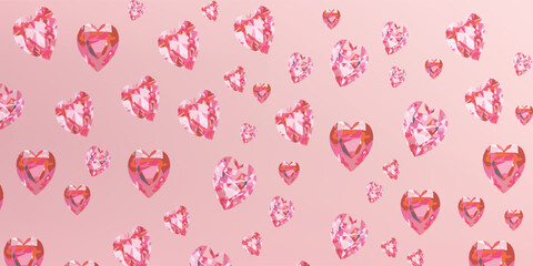 Sparkling Pink Gemstones and Hearts Pattern Background.