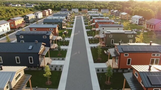 Aerial view of a modern tiny house community
