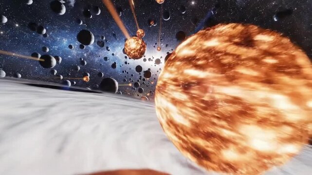 Dynamic cosmic scene with planets and stars