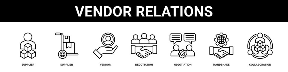 Vendor Relations web banner icon set collection solid style.