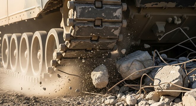 Heavy Machinery Demolition Site with Debris.