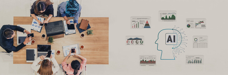 AI powered business intelligence for advanced data analysis. A concept of a smart system using AI to interpret and visualize company metrics. Motif