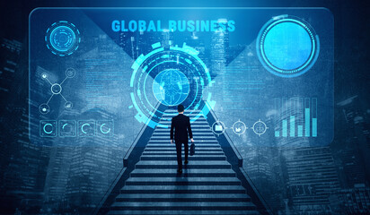 Global business partnerships and international trade concept. A dashboard for worldwide market analytics, data visualization, and company strategy. Motif