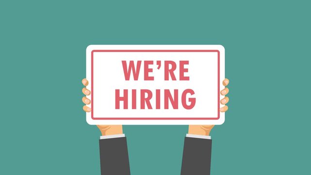hand holding were hiring board video animation concept