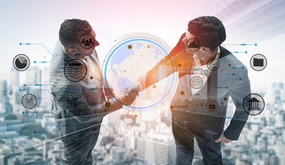 A global business network and digital infrastructure concept. A worldwide connection of services including data, finance, and secure communication. Motif