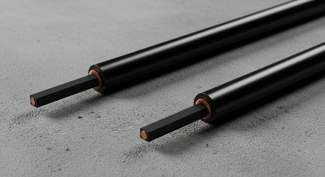 Close-up of specialized electrical conductors on a minimalist gray surface, showcasing advanced industrial components.