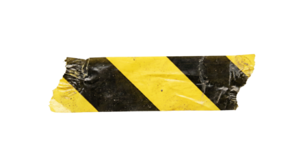 Yellow hazard warning tape with black stripes and torn edges