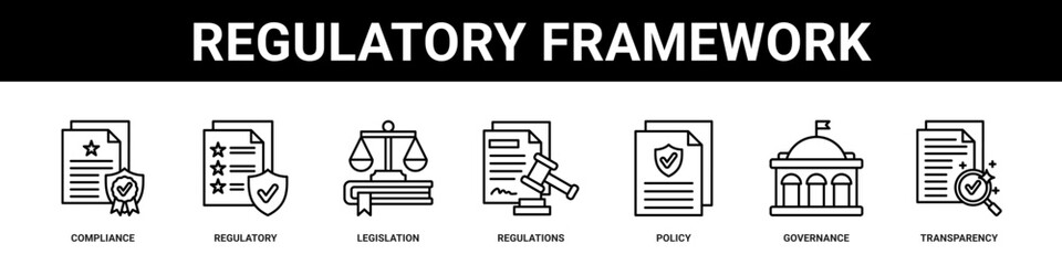 Regulatory Framework web banner icon set collection solid style.