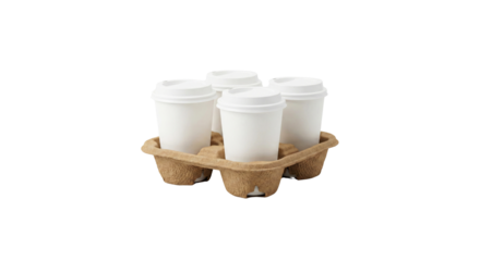 Coffee cups in cardboard carrier for takeaway beverage service