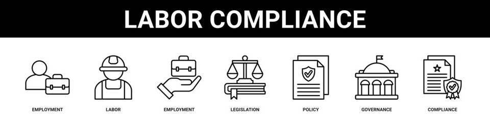 Labor Compliance web banner icon set collection solid style.