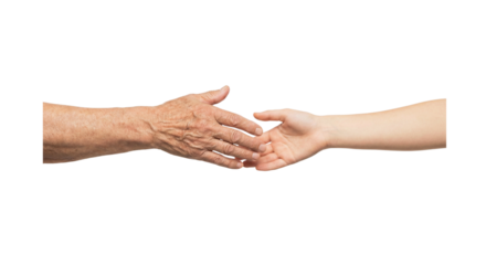 Hands reaching together between young person and senior adult