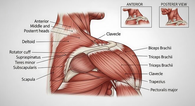 Shoulder Anatomy - Detailed Muscular Structure and Anatomical Views.