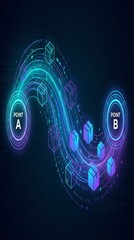 Flat Vector Geometric Illustration of Logistics Process Flow Between Point A and B