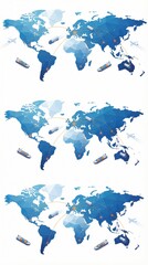 Global Logistics Network Isometric World Map Banner with Cargo Routes and Vehicles