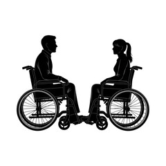 Obraz premium Man and woman in wheelchairs together Isolated On Transparent Background.