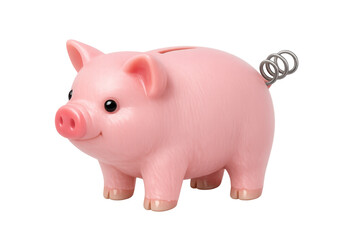 Fototapeta premium Pink piggy bank with a winding key mechanism representing saving money, finance, and investment, transparent background