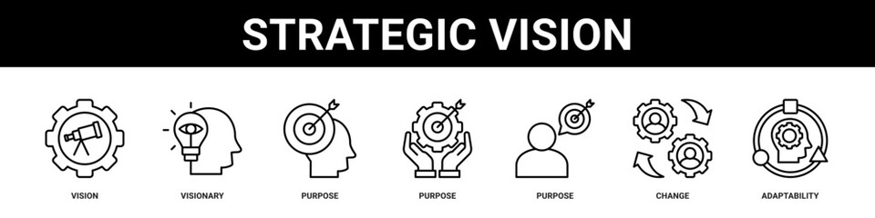 Strategic Vision web banner icon set collection solid style.