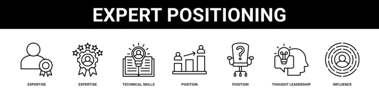 Expert Positioning web banner icon set collection solid style.