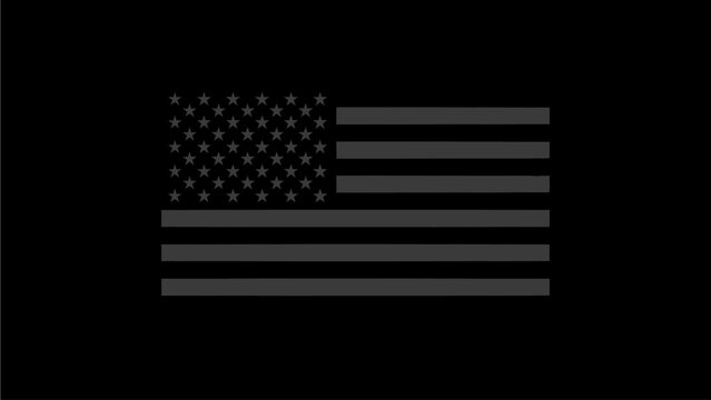 Dark monochrome United States flag on a black background, minimalist grayscale graphic symbol of patriotism, freedom, and national identity.