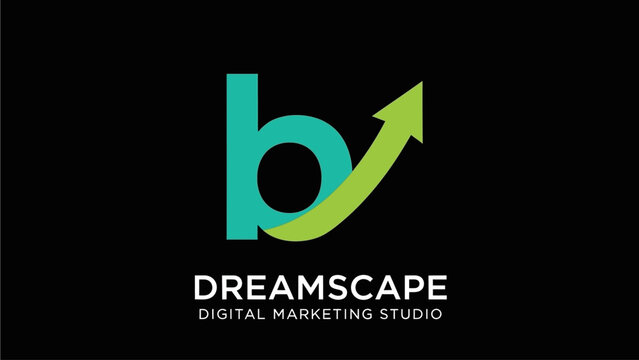 Modern lettermark logo with upward green arrow, representing business growth, progress, and success concept on black.