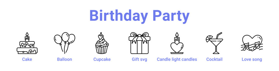 Birthday Party Icon Banner and Collection