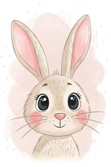Fototapeta premium Cute rabbit with big eyes and soft ears on light background during spring season