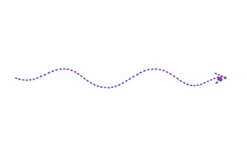 Purple dotted arrow line showing wavy path and direction on a transparent background, following a travel route