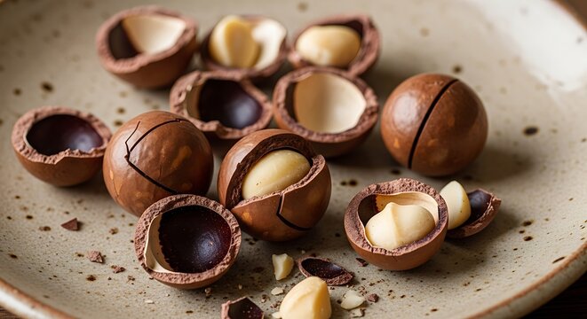 Macadamia Nuts on Ceramic Plate.