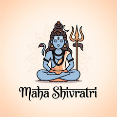 Maha shivratri lord shiva in meditation with trident Vector, illustration
