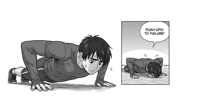 Man Doing Push Ups Cartoon Illustration.