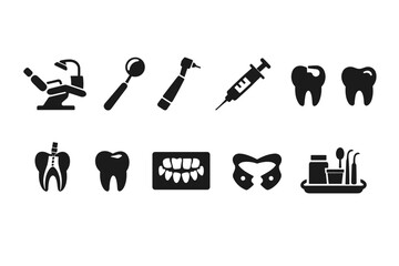 Obraz premium Dental care silhouette icon set. Dentistry, oral hygiene silhouette icons collection