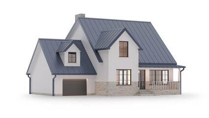 Modern American House Exterior 3D Render Isolated on Transparent Background