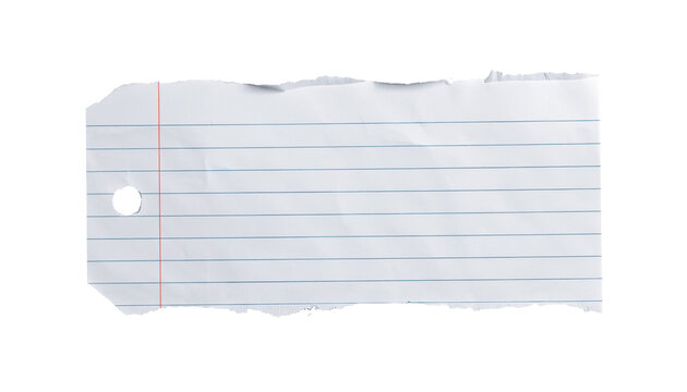 Torn lined notebook paper isolated on transparent background.