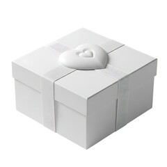 Fototapeta premium White Gift Box with Heart Decoration and Ribbon present isolated on a transparent background