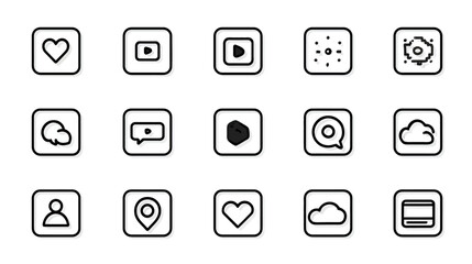 Minimalist black and white outline icons set for web design, mobile apps, UI, UX, digital interfaces, and data management