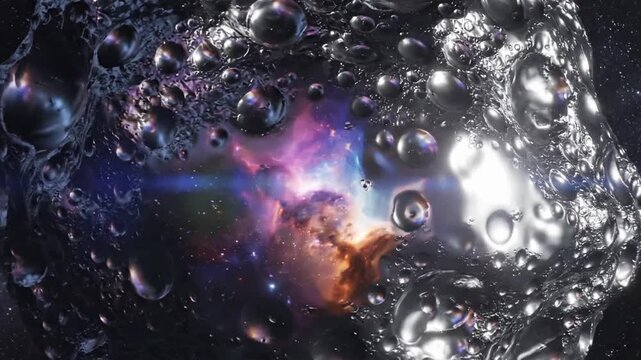 Surreal asteroid with cosmic nebula in space