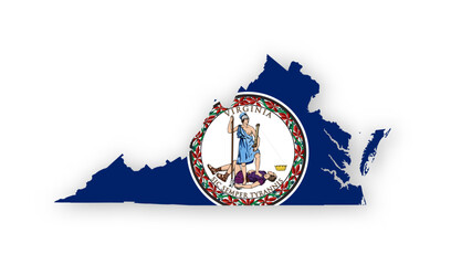 Naklejka premium Virginia flag map poster. US state pride wall decor artwork. Patriotic printable digital art. Detailed vector illustration