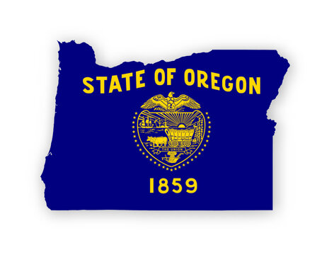 Oregon flag map poster. US state pride wall decor artwork. Patriotic printable digital art. Detailed vector illustration