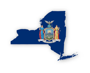 Naklejka premium New York flag map poster. US state pride wall decor artwork. Patriotic printable digital art. Detailed vector illustration