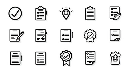 Approval, Checklist, Document, and Quality Assurance Line Icon Set. Vector Collection for Business, Planning, and Task Management.