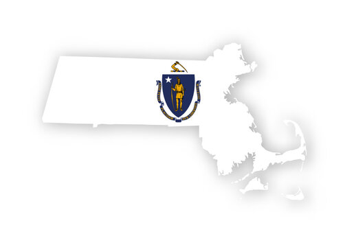 Massachusetts flag map poster. US state pride wall decor artwork. Patriotic printable digital art. Detailed vector illustration
