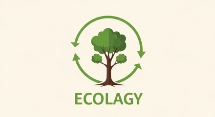Ecology concept with tree and recycling symbol for environmental awareness.