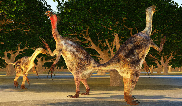Therizinosaurus Dinosaurs Eating Cherries - Therizinosaurus was a carnivorous theropod dinosaur that lived in the Cretaceous Period of Mongolia.