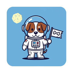 Naklejka premium Cartoon Dog in Astronaut Suit Holding Flag 1.