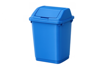 Blue plastic waste bin for recycling, garbage disposal, and environmental cleanup, isolated on transparent background