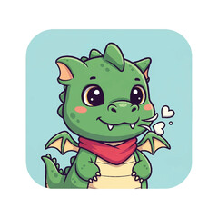 Fototapeta premium Cartoon Green Dragon with Red Scarf.