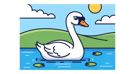 Fototapeta premium Elegant Swan Floating Peacefully on a Serene Lake.