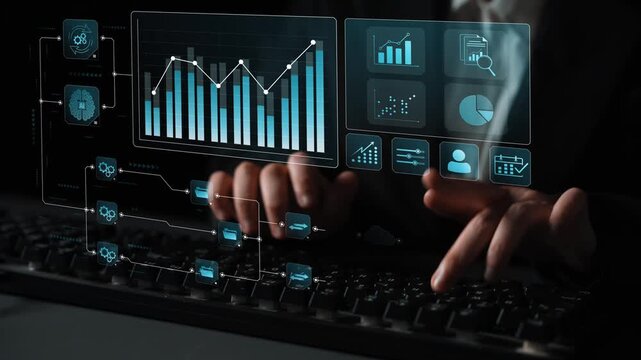 Data flow from database and cloud to processing and analytics dashboards, representing data analysis, automation, insight generation, and digital intelligence Marrow
