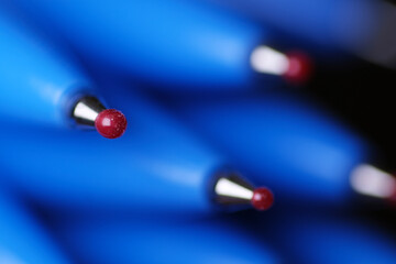 Macro shot of new ball pen with red ball ends