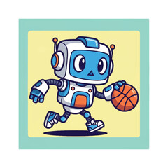 Fototapeta premium Robot Character Dribbling Basketball.